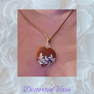 Red Jasper Heart Necklace with Silver Vine Detail Adjustable Cord